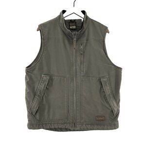 CE Schmidt Workwear Vest L Green Canvas Fleece Lined Grunge Faded Gorp Utility